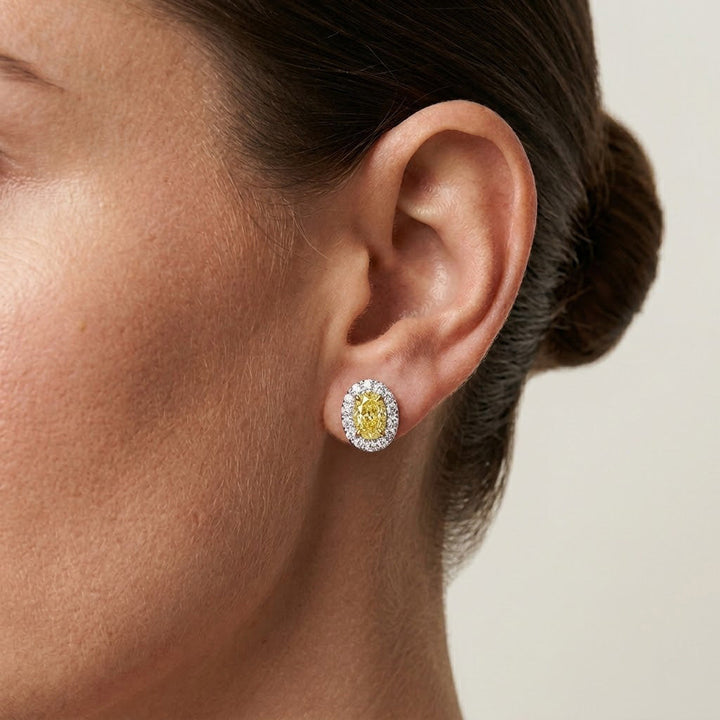 LEIBISH 1.00ct Fancy Yellow Oval Diamond Halo Earrings