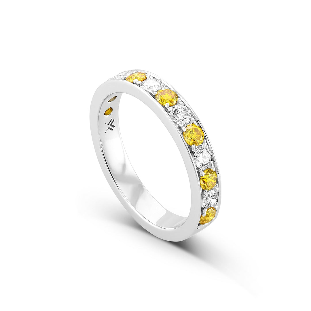 LEIBISH Fancy Vivid Orange Yellow &amp; White Diamond Band Ring
