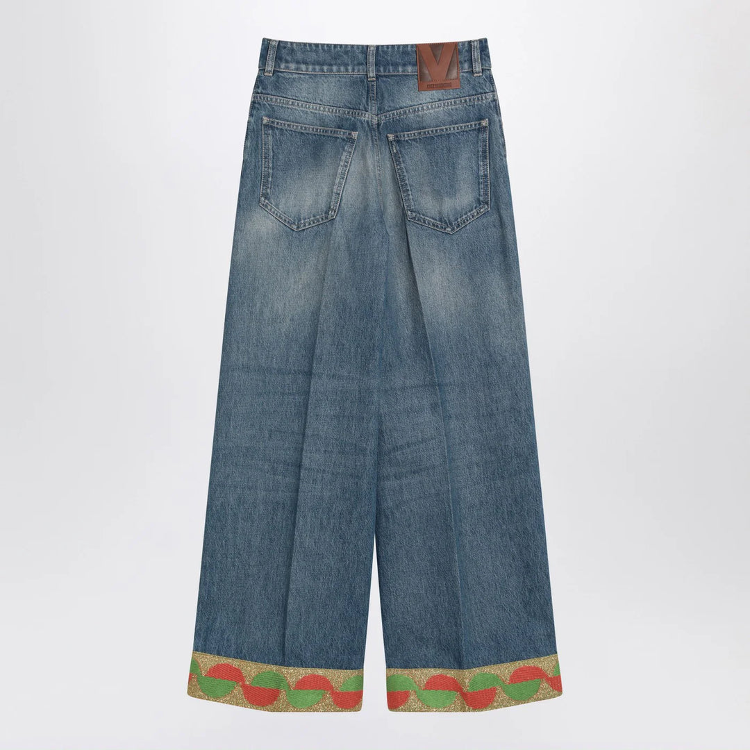 Valentino - Blue washed jeans with jacquard bottoms