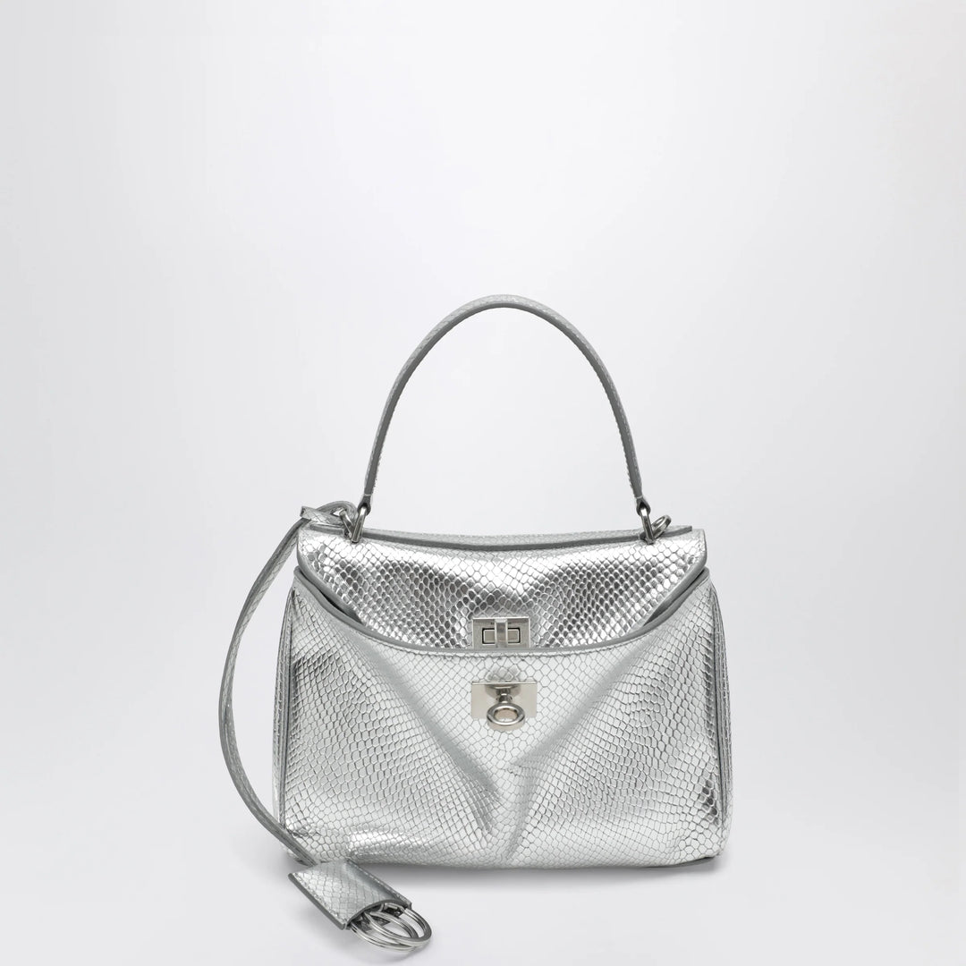 Balenciaga - Mini Rodeo bag in shiny silver leather with python print