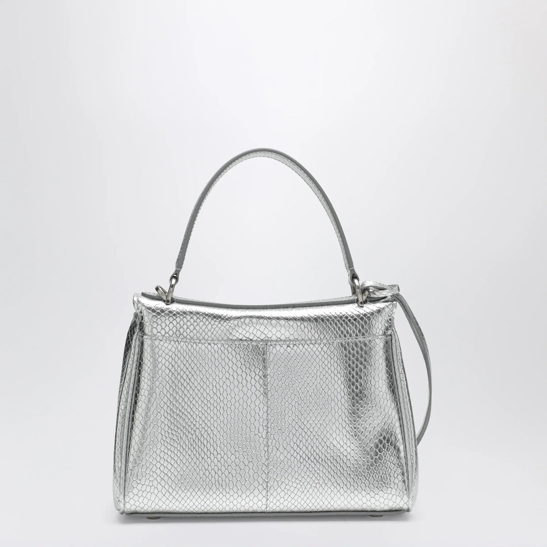 Balenciaga - Mini Rodeo bag in shiny silver leather with python print