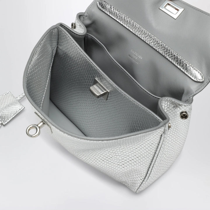 Balenciaga - Mini Rodeo bag in shiny silver leather with python print