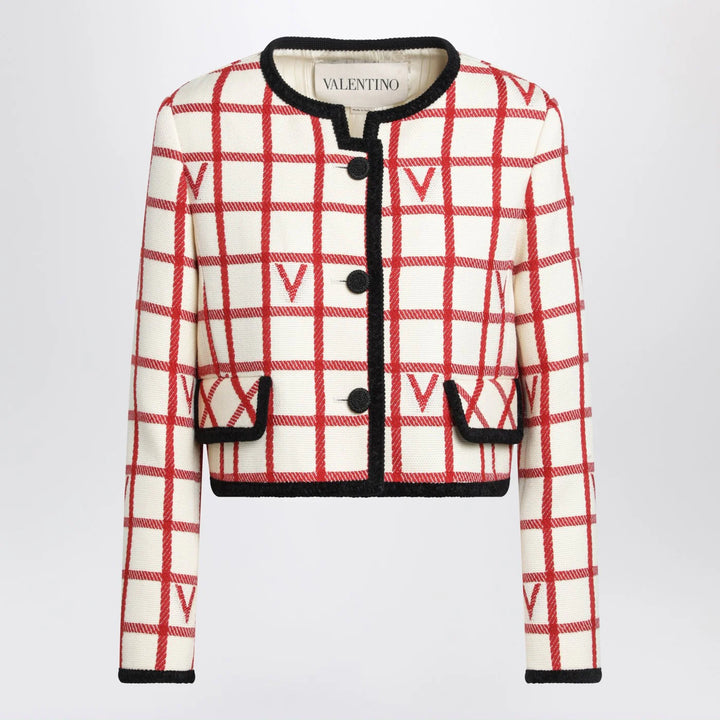 Valentino - Ivory jacket with Check Vlogo pattern