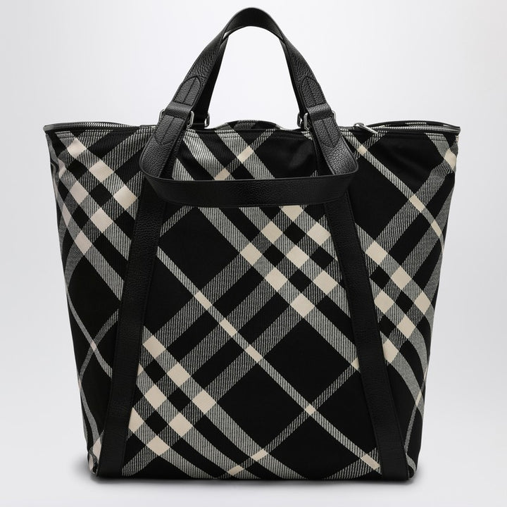 Burberry Black/calico cotton-blend tote bag with Check pattern