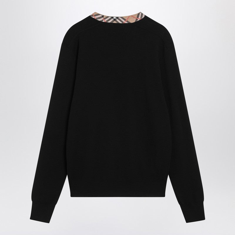 Burberry Black wool sweater with check details