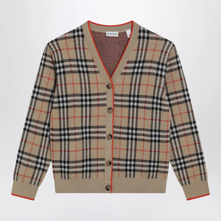 Burberry - Beige wool cardigan with Check motif