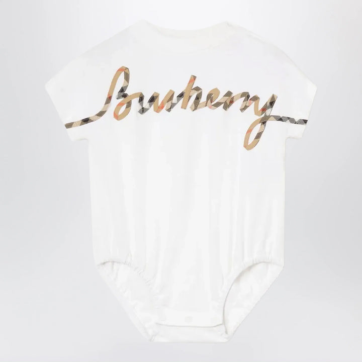 Burberry - Cotton jersey bodysuit with Check logo in white