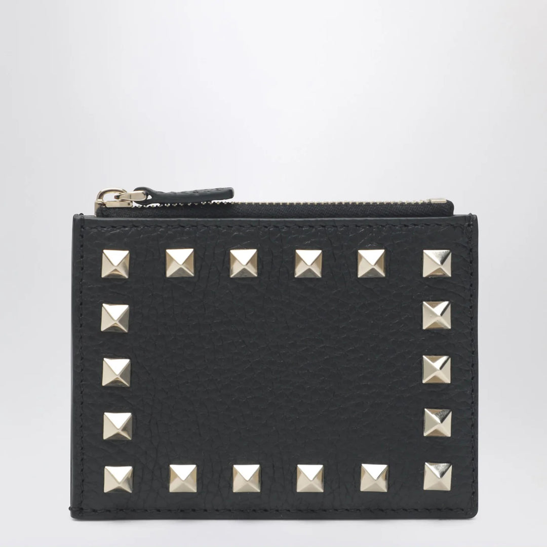 Valentino Garavani - Black leather Rockstud zip card holder