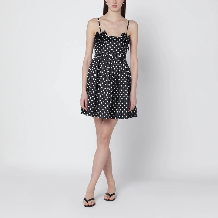 GANNI - Black satin mini dress with polka dots