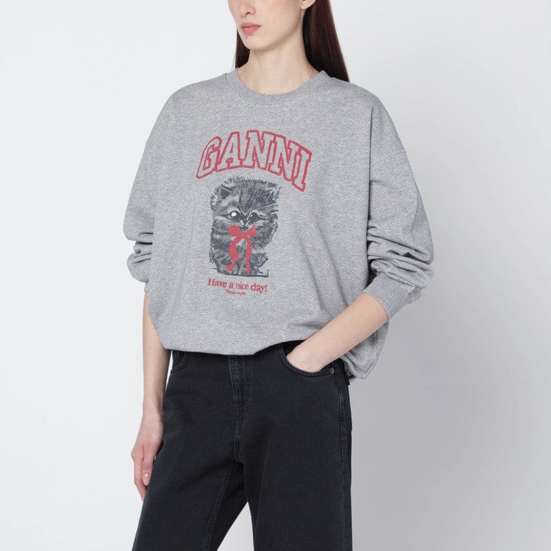 Shirts & Tops GANNI - Grey Kitty sweatshirt with logo print - M Brand