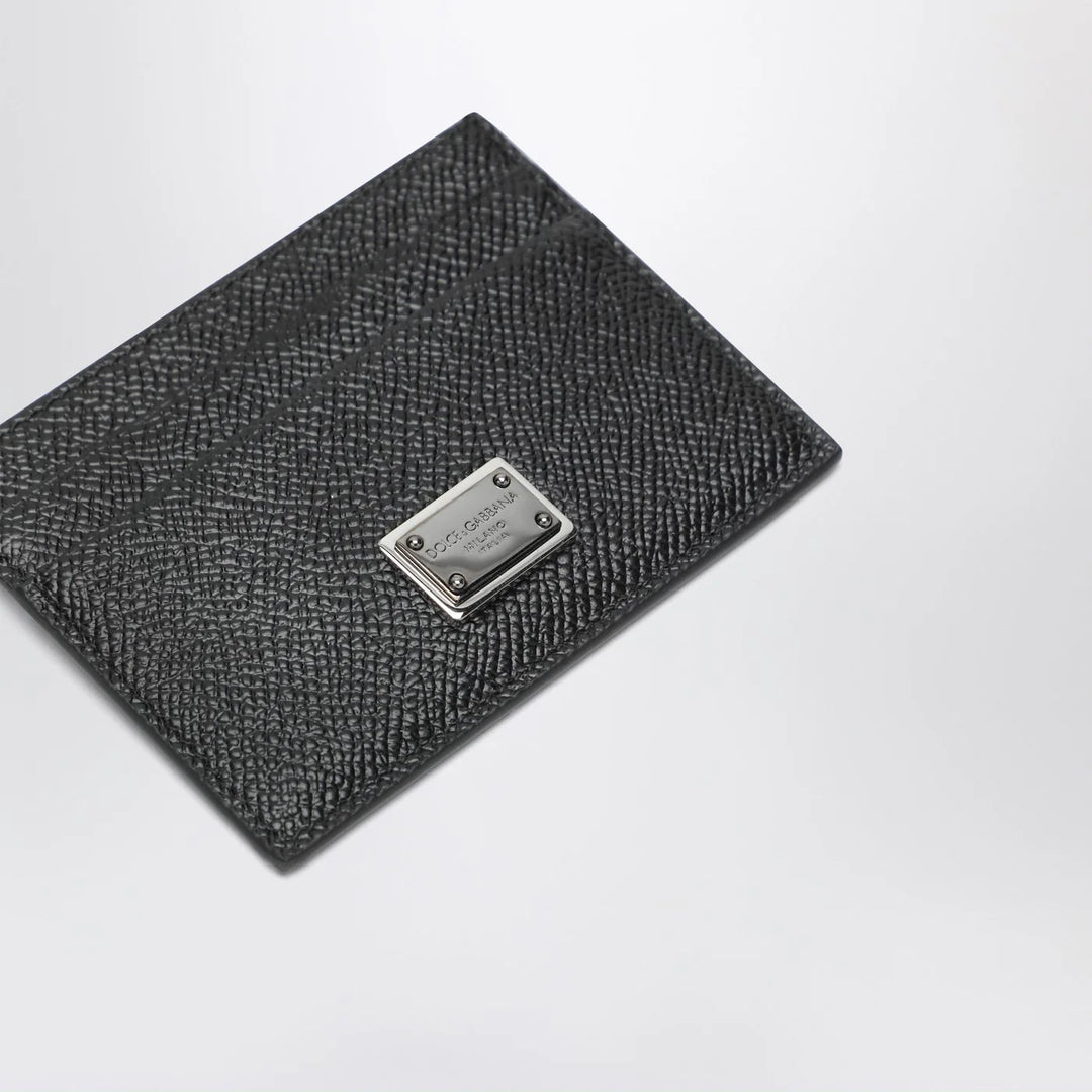 Dolce&amp;Gabbana - Black dauphine leather card holder with logo plaque