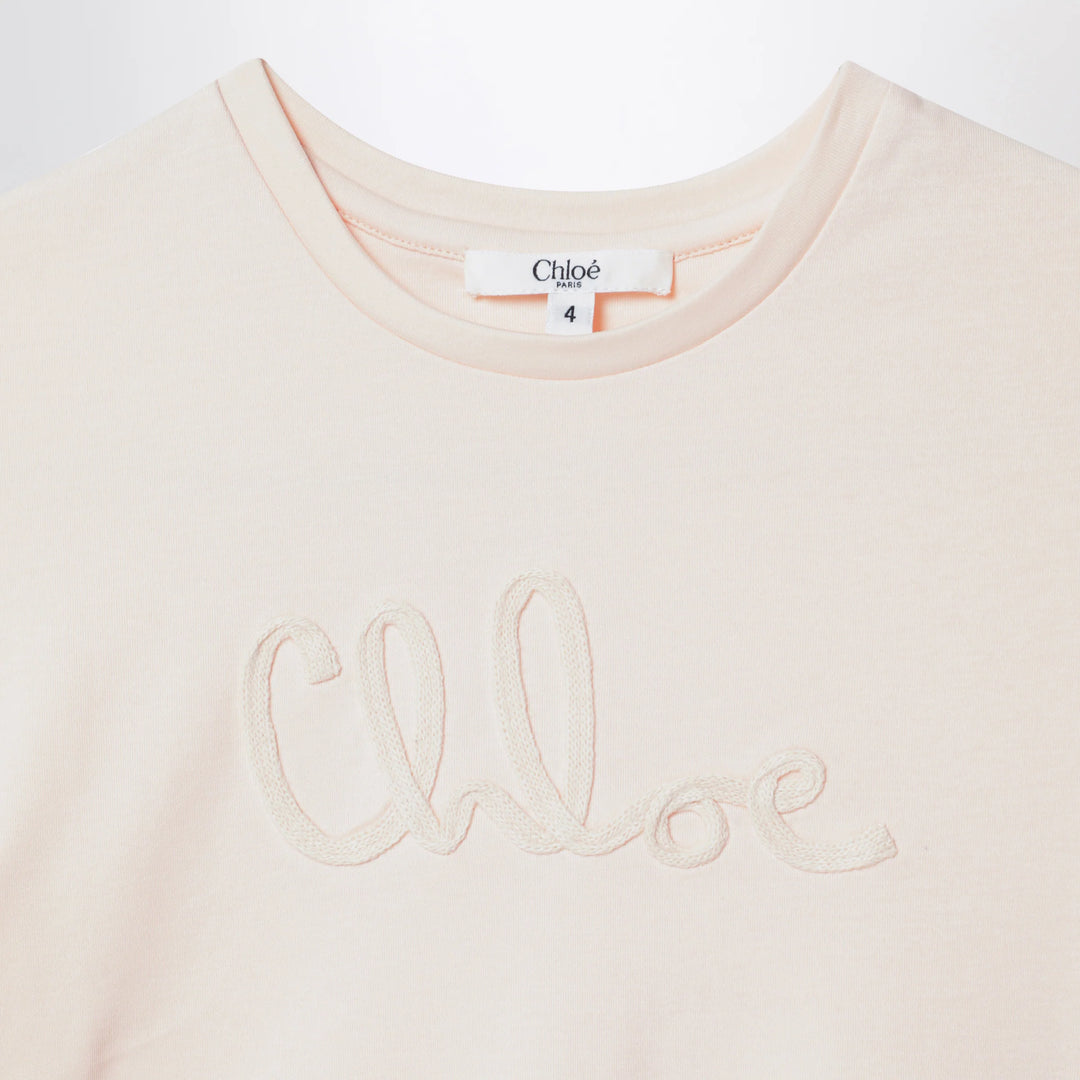 Chloé - Light pink cropped T-shirt with logo embroidery