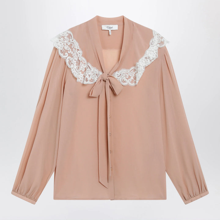 Chloé - Biscuit pink silk and lace shirt