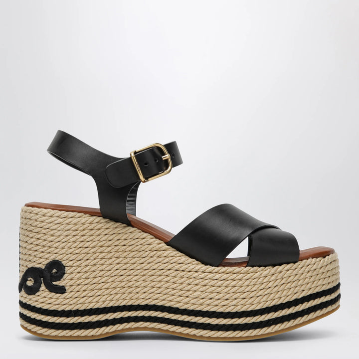 Chloé - Sand wedge sandals in calfskin leather in black