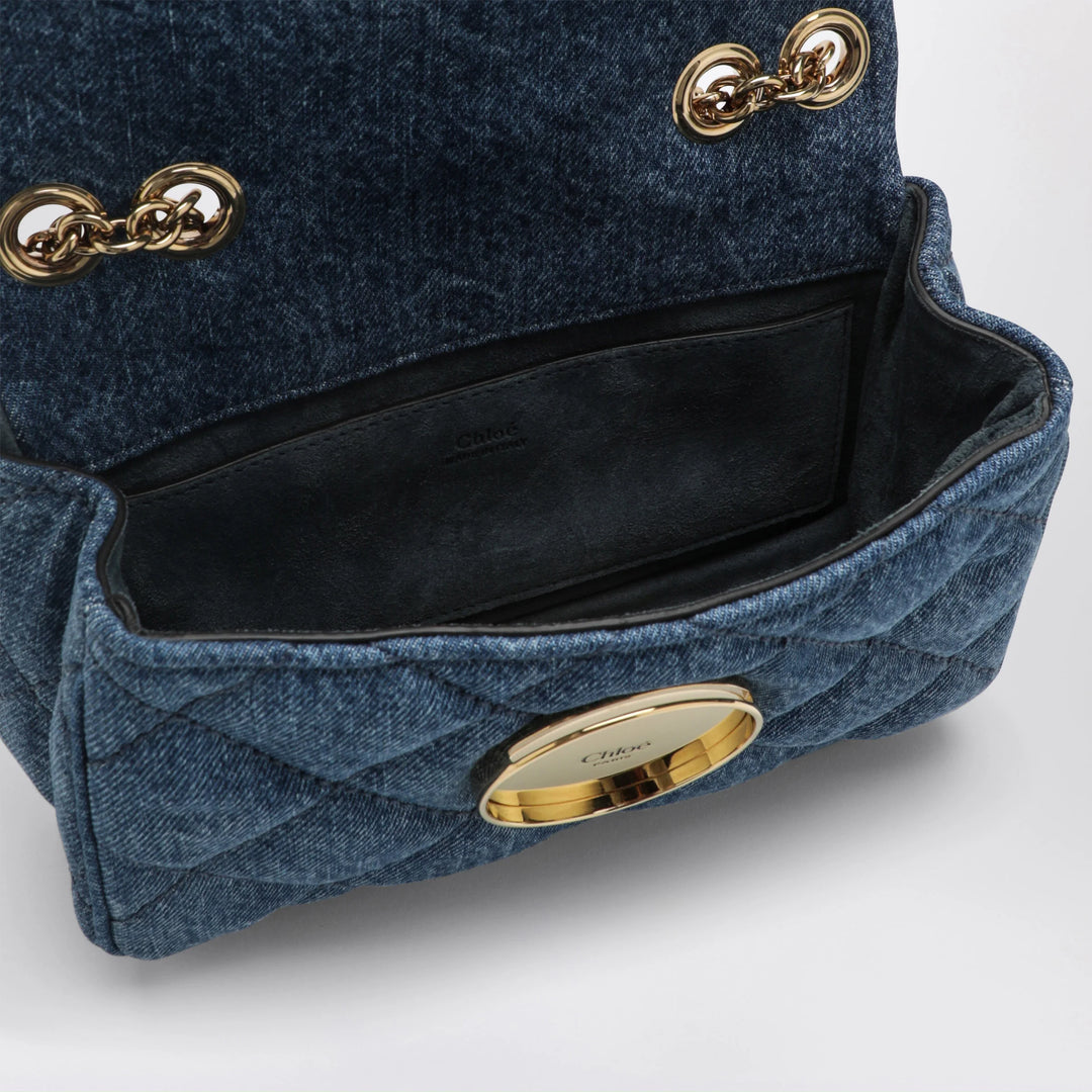 Chloé - Heritage small quilted denim shoulder bag in blue