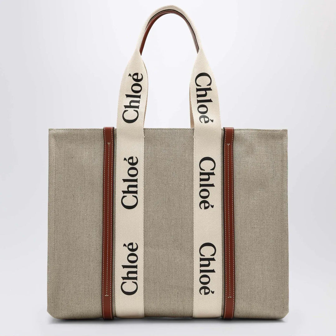 Chloé - Large Woody tote bag in beige canvas