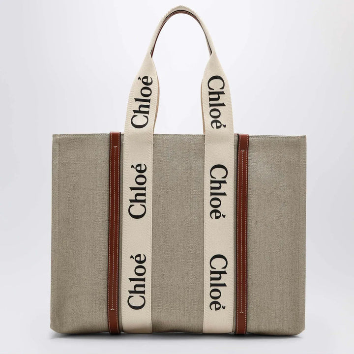 Chloé - Large Woody tote bag in beige canvas