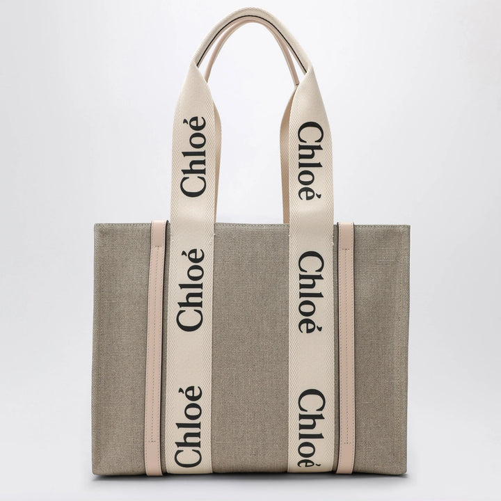 Chloé - Medium Woody tote bag in beige canvas