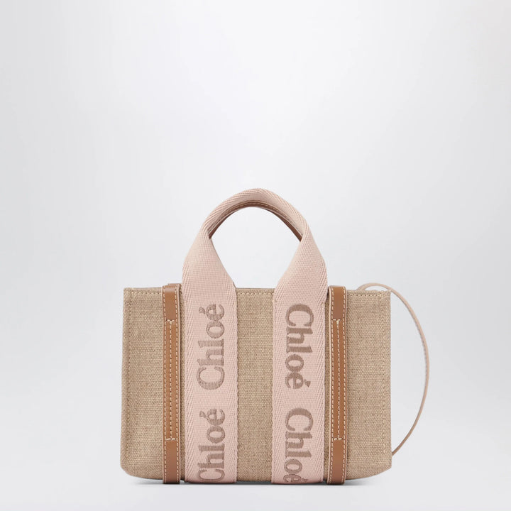 Chloé - Small Woody tote bag in linen Blushy beige