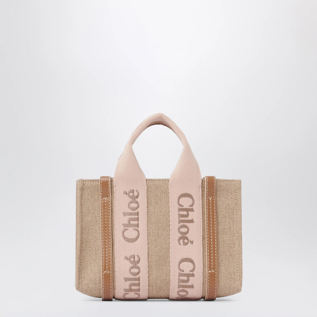 Chloé - Small Woody tote bag in linen Blushy beige
