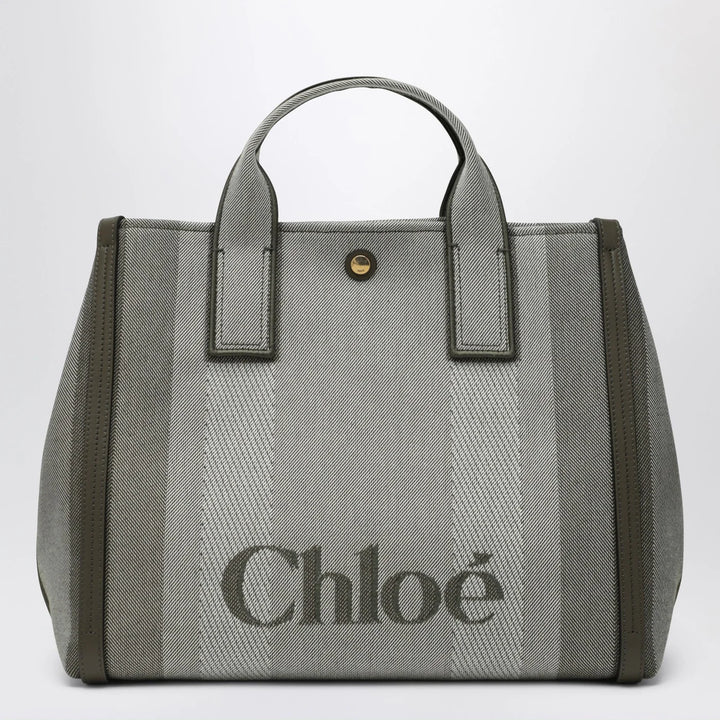 Chloé - Carry tote bag in dark green striped canvas