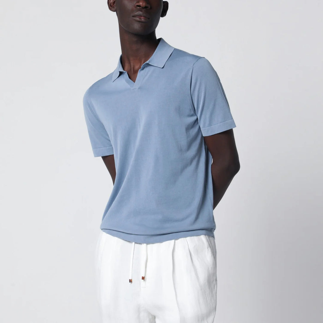 Drumohr - Light blue cotton knit polo