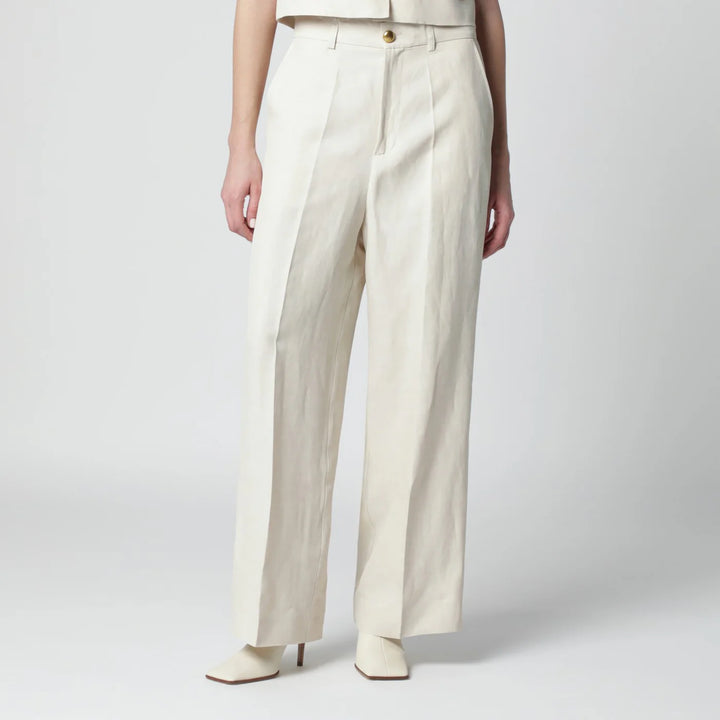 P.A.R.O.S.H. - Sand-colored linen-blend trousers