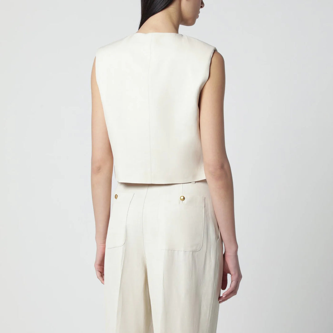 P.A.R.O.S.H. - Sand-colored linen-blend waistcoat