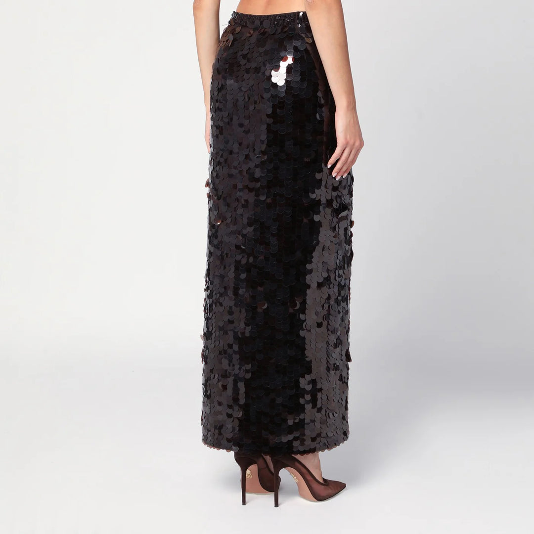 P.A.R.O.S.H. - Brown sequinned skirt with slit