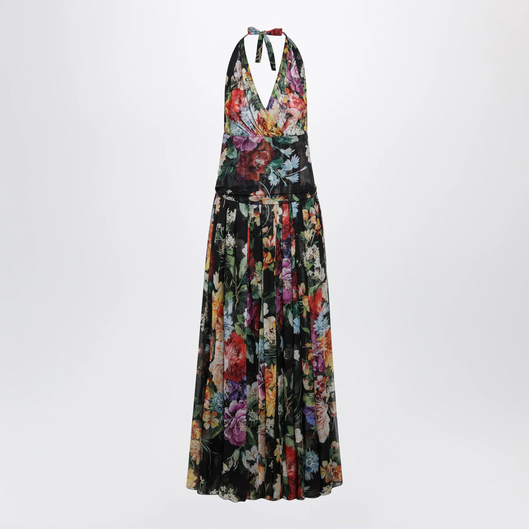 Dolce&amp;Gabbana - Long floral bouquet chiffon dress in black silk