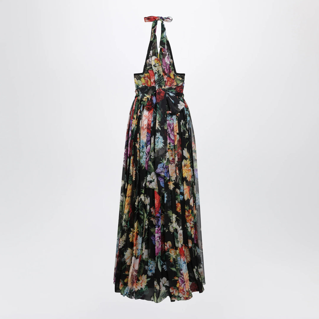 Dolce&amp;Gabbana - Long floral bouquet chiffon dress in black silk