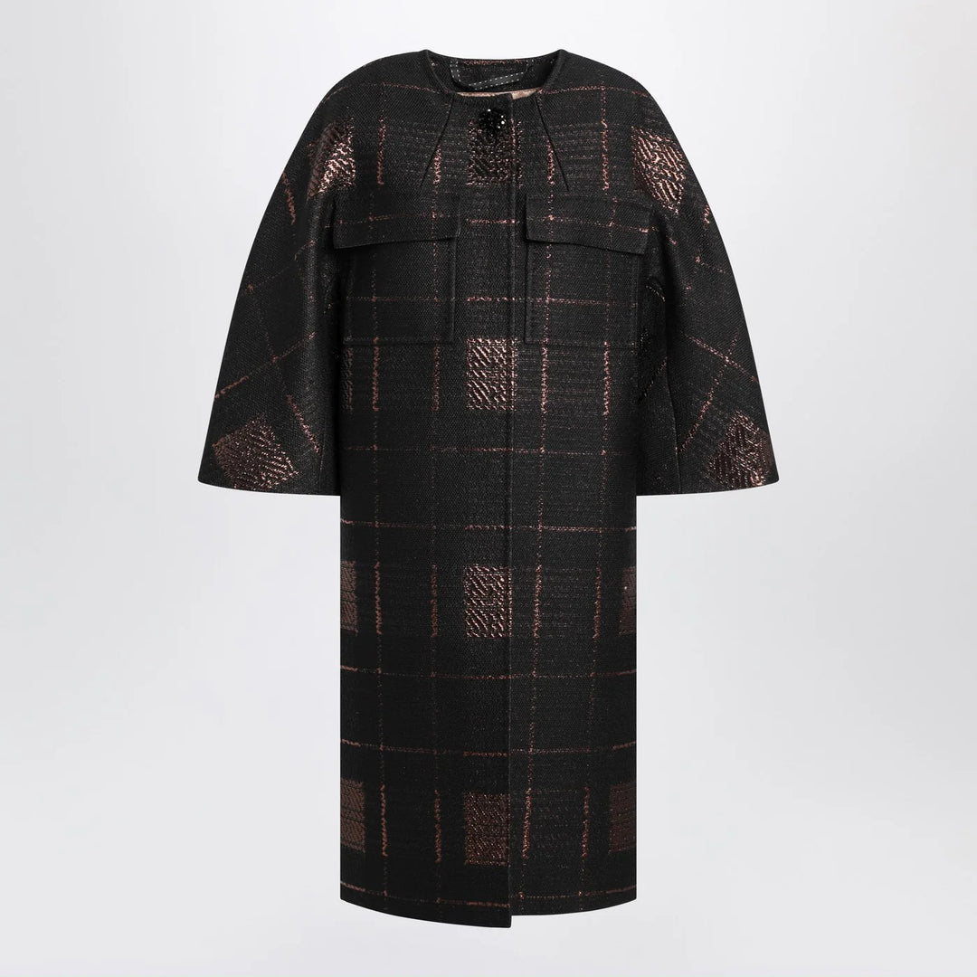 Max Mara Atelier - Black cocoon coat in jacquard lamé