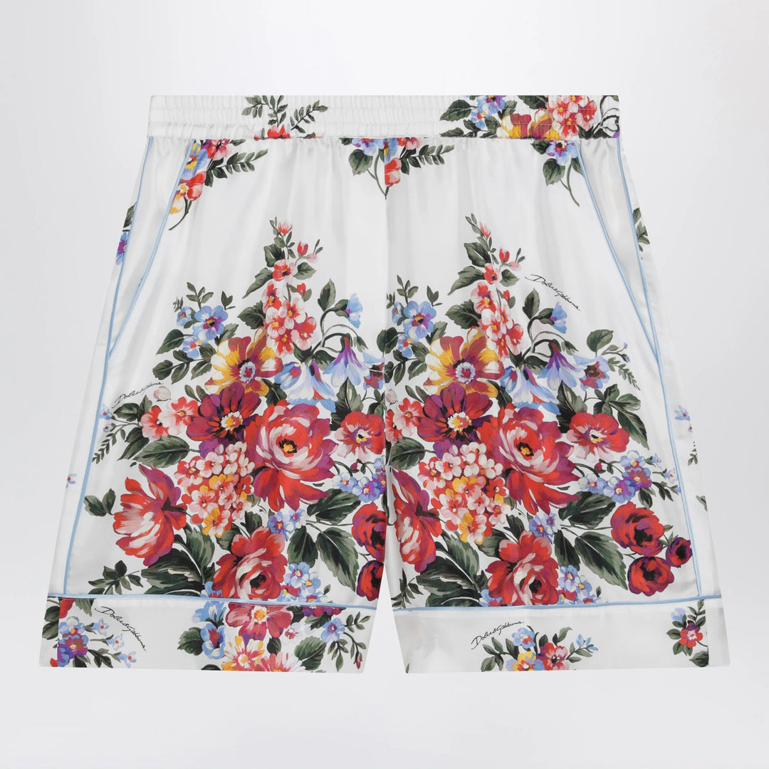 Dolce&amp;Gabbana - Vanity bermuda shorts in silk twill, white floral print