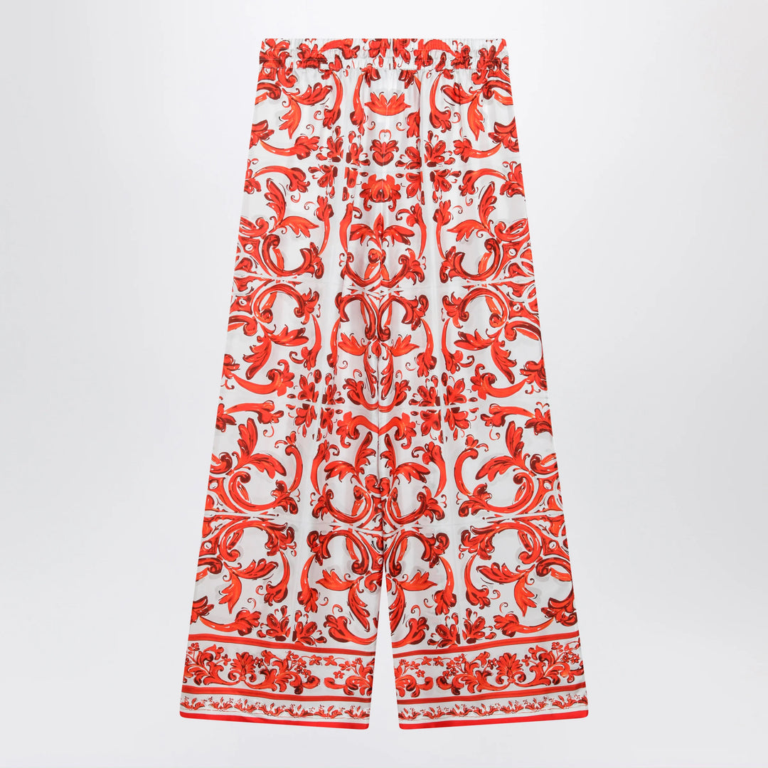 Dolce&amp;Gabbana - Wide-leg maiolica-print silk pants in orange