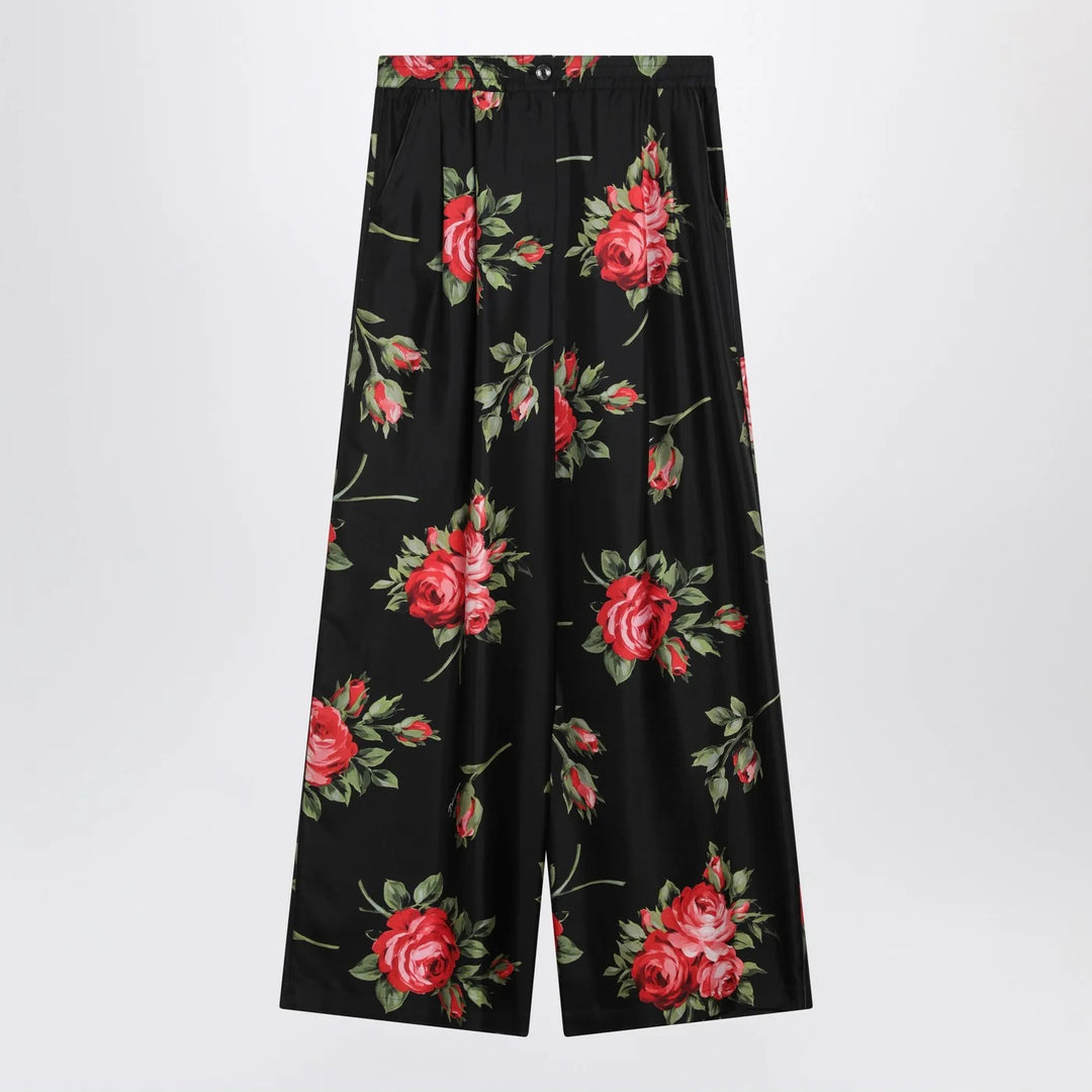 Dolce&amp;Gabbana - Wide twill trousers with rose bouquet print