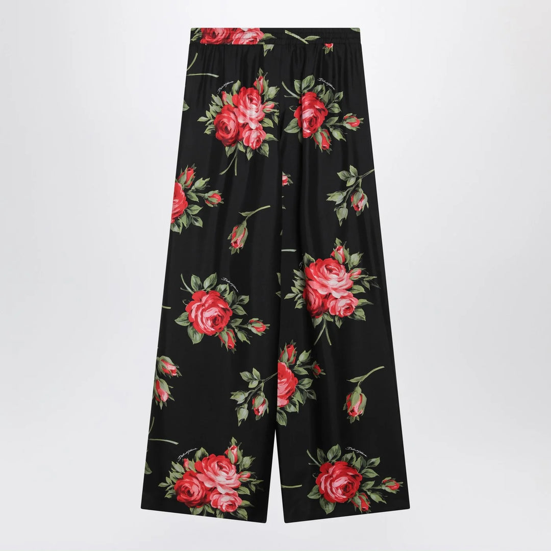 Dolce&amp;Gabbana - Wide twill trousers with rose bouquet print