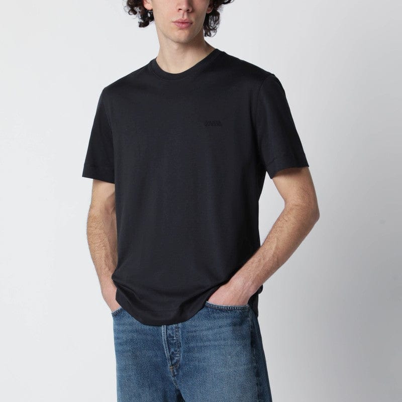 Shirts & Tops ZEGNA - Navy blue T-shirt with embroidered logo - 48 IT Brand