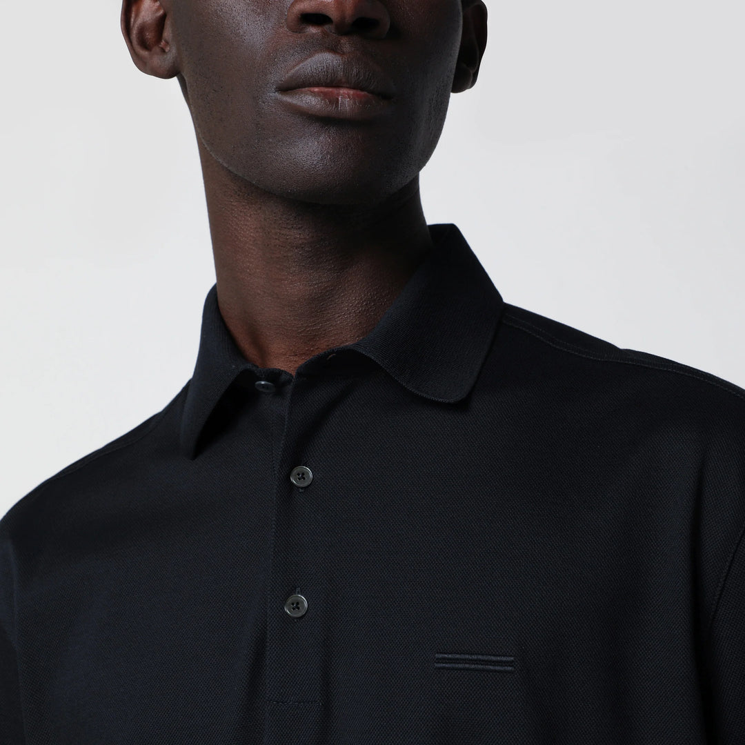 ZEGNA - Navy blue cotton polo