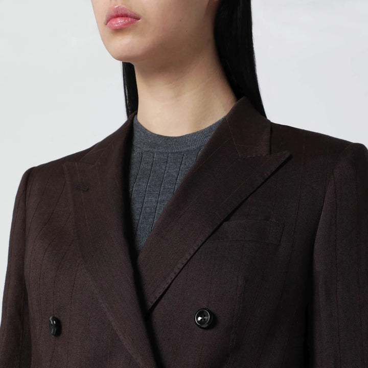 Tagliatore - Brown linen-blend double-breasted jacket