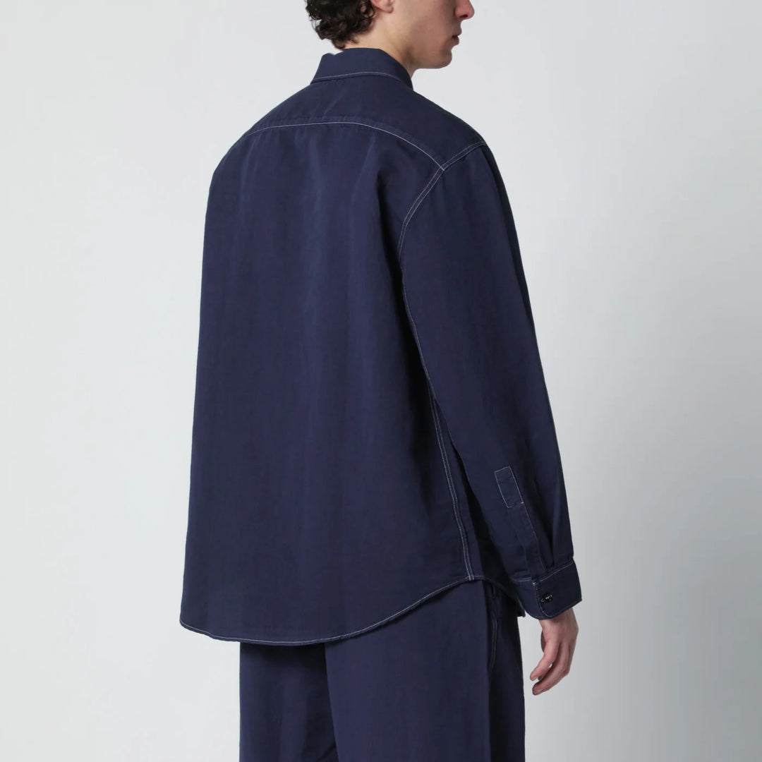 STUDIO NICHOLSON - Louro shirt indigo blue in cotton and linen