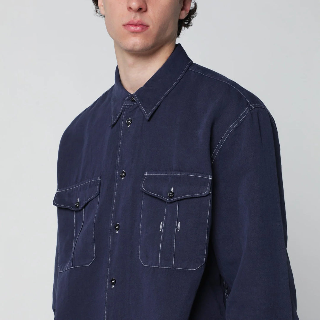 STUDIO NICHOLSON - Louro shirt indigo blue in cotton and linen