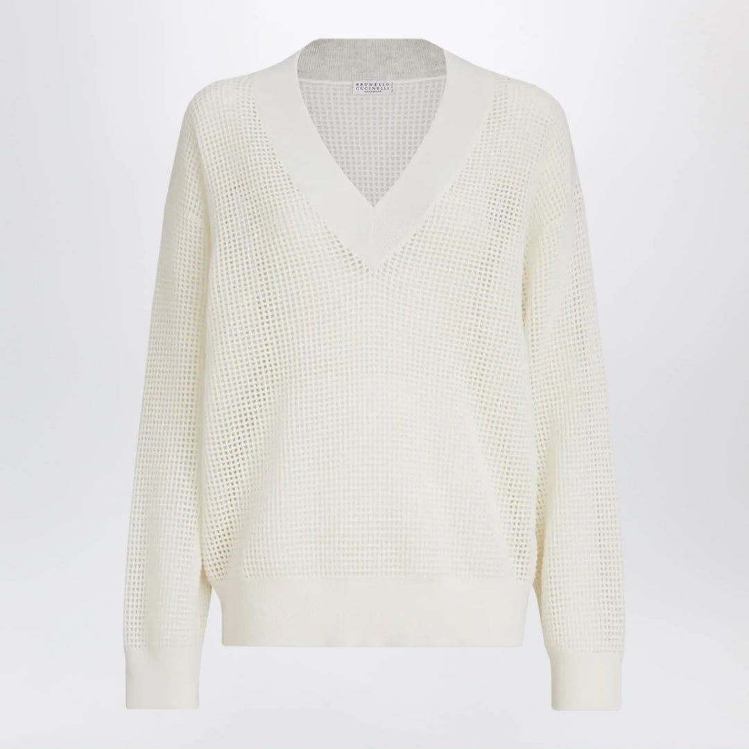 Brunello Cucinelli - White cashmere mesh sweater Brand Apparel &amp; Accessories > Clothing > Shirts &amp; Tops S