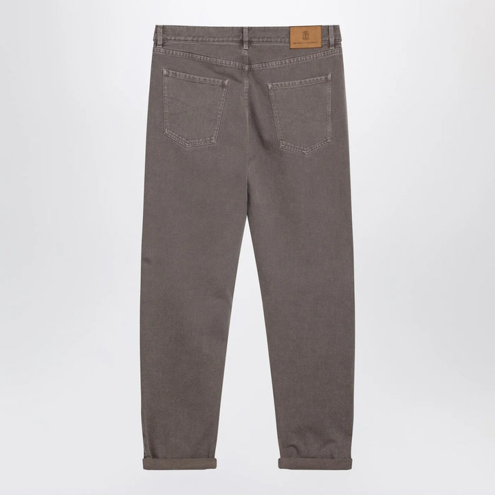 Brunello Cucinelli - Beige vintage-effect jeans with turn-up hem