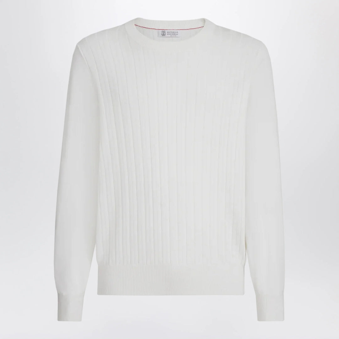 Brunello Cucinelli - White ribbed cotton sweater