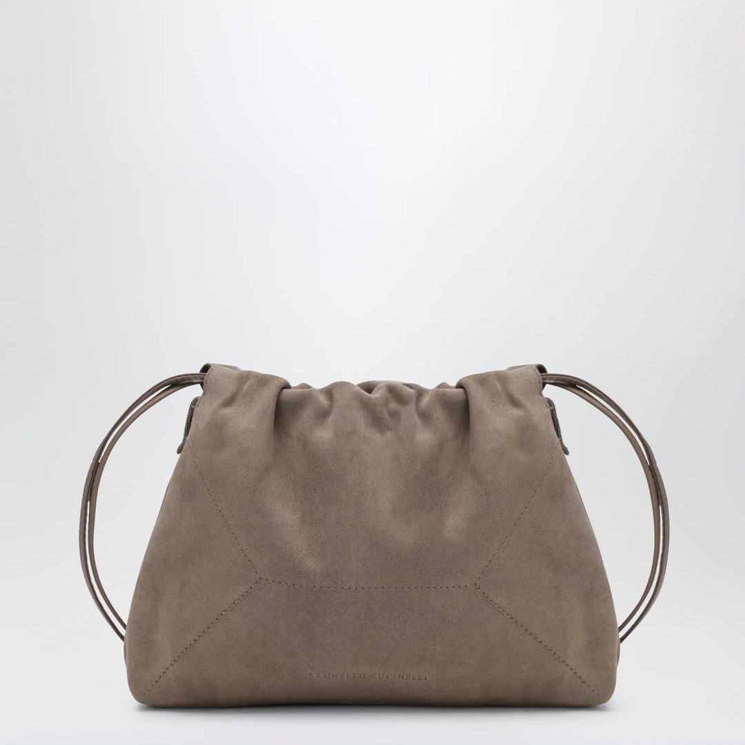 Brunello Cucinelli - BC Duo Pouch brown suede bag with monile detail