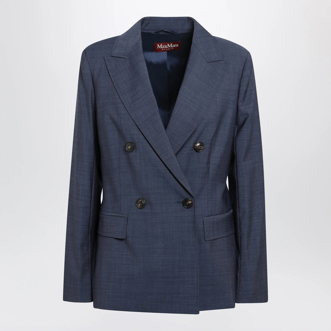 Max Mara Studio - Double-Breasted Jacket in Denim Blue Wool Canvas