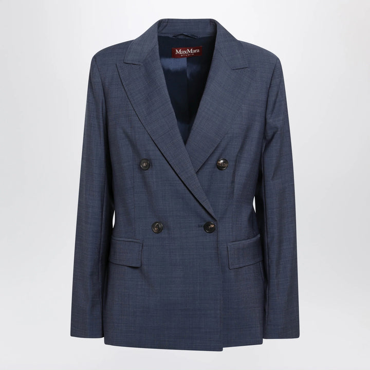 Max Mara Studio - Double-Breasted Jacket in Denim Blue Wool Canvas