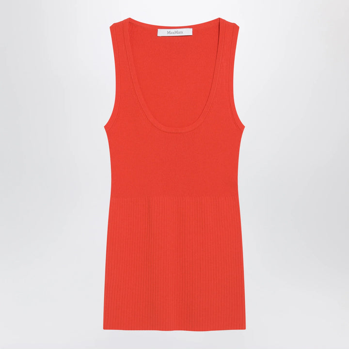Max Mara - Coral red ribbed technical yarn top