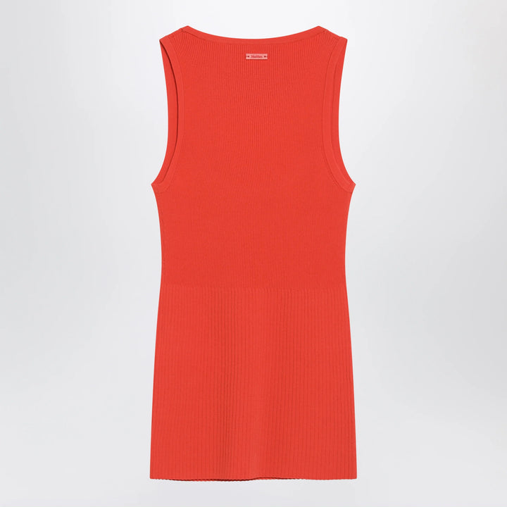 Max Mara - Coral red ribbed technical yarn top