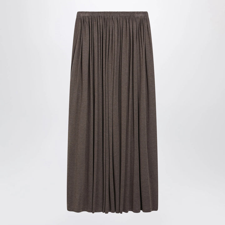 Max Mara - Long Pleated Skirt in Dark Khaki Lightweight Jersey